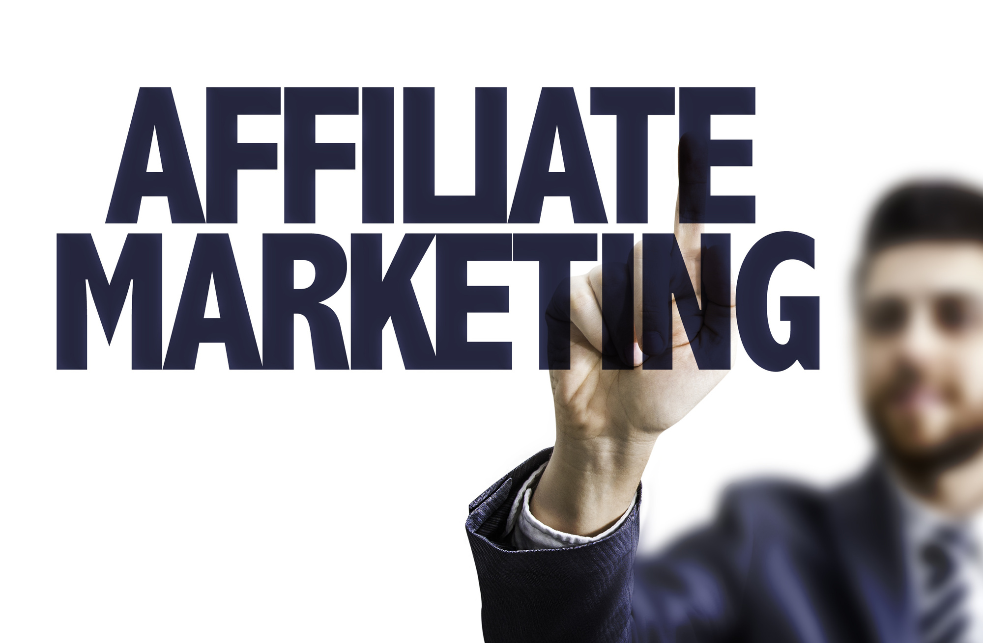 affiliate marketing text and man pointing